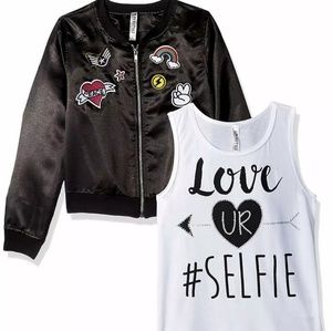 NWT 2pcs! ACCENT Patched Satin bomber jacket and selfie tank top